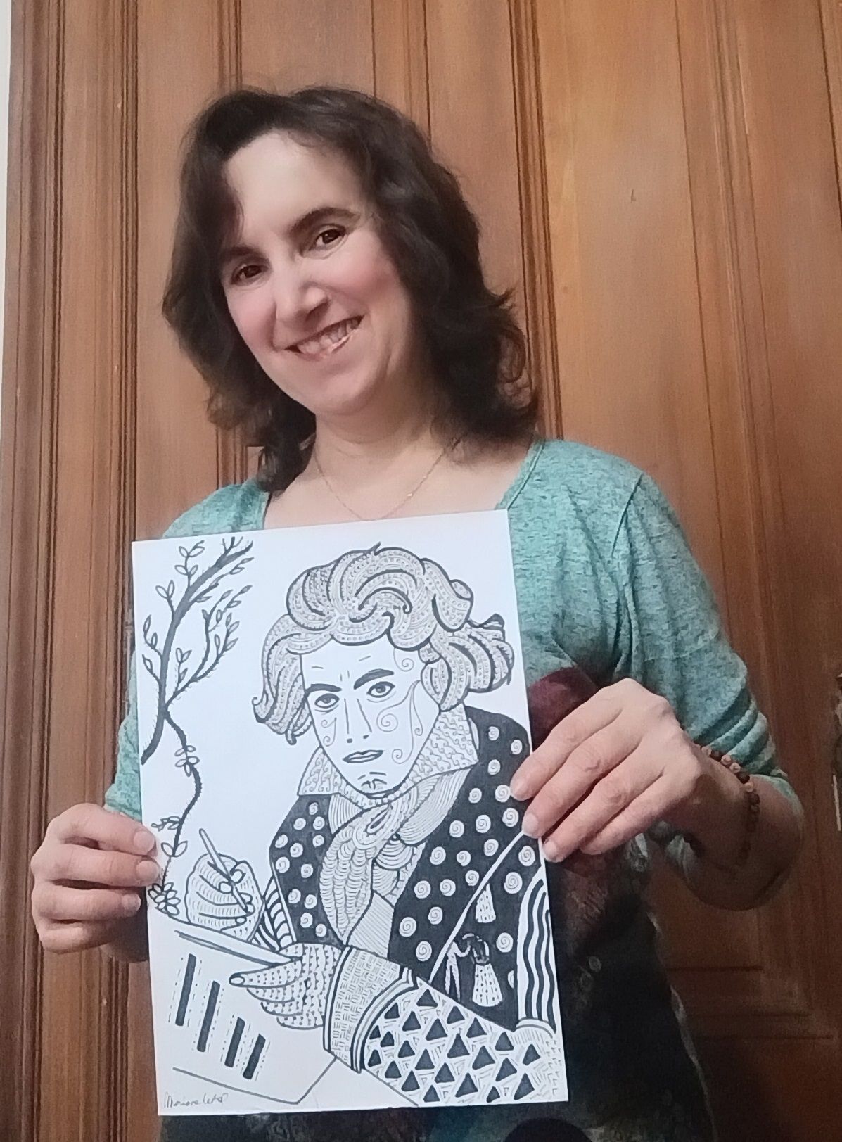 Foto con dibujo de Beethoven monocromo